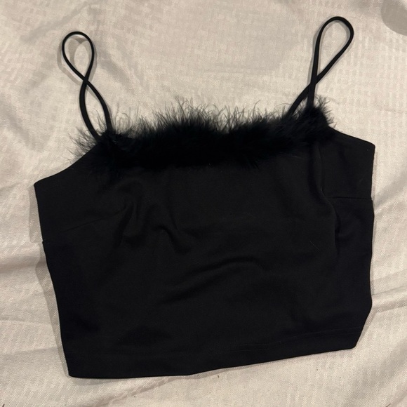 Black Ultra Flirt crop top with feather trim new with tags Medium Deadstock Goth - Picture 4 of 5